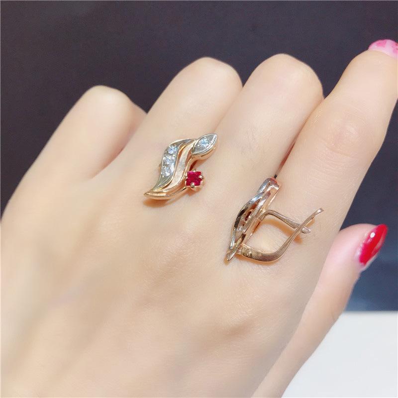 Exquisite 585 Purple Gold Earrings Russian Redstone Ear Buckle Plated Rose Gold Color Gold Exquisite Fashion Women'S Earrings