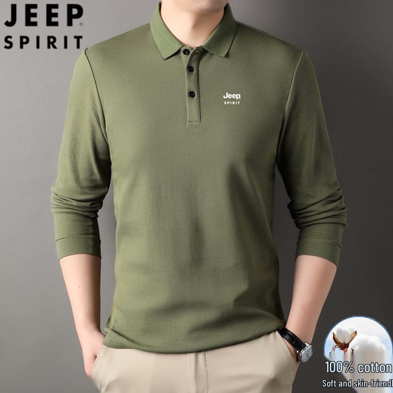 JEEP SPIRIT Men's Pure Cotton Long-Sleeve Polo Shirt