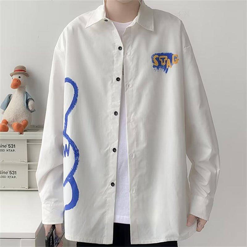 New National Fashion Retro Splash-Ink Tie-Dyed Pattern Long-Sleeved Shirt Men's and Women's Student Inner Shirt Teen's Top Coat