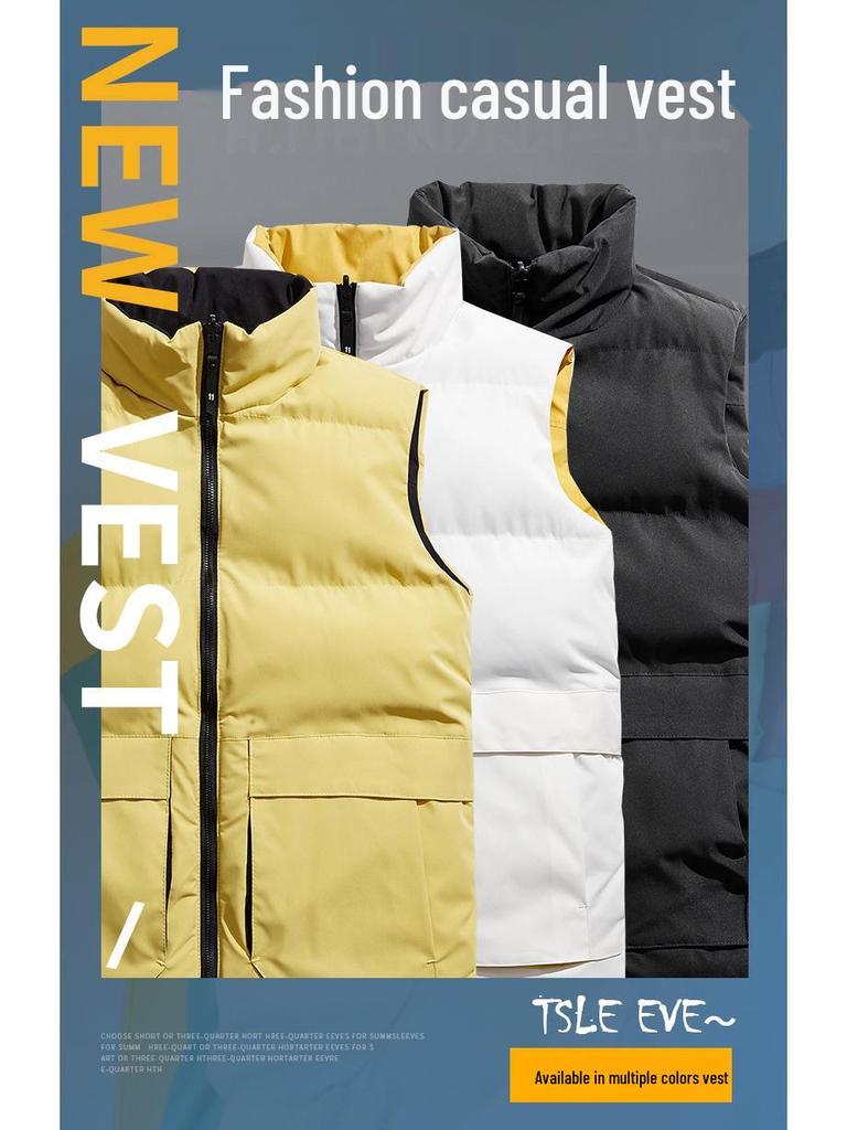 In-Stock Men's & Women's Double-Sided Thickened Down Cotton Vest with Stand-up Collar - Warm, Trendy, Casual for Autumn/Winter