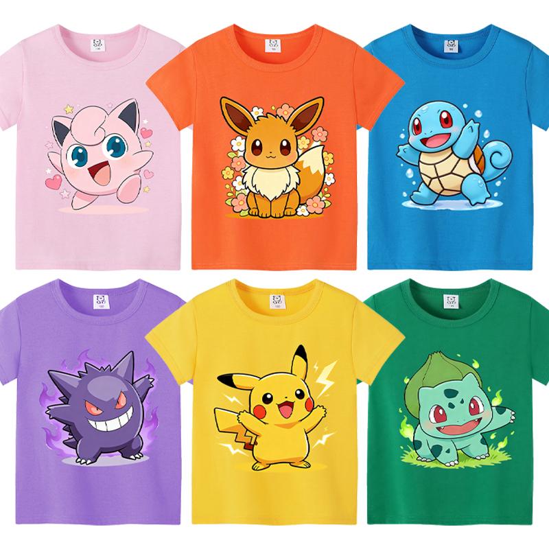 Anime Pokemons Kawaii Tshirts for Children Pikachu Cartoon Cute Shortsleeved Top Boys Girls Summer Fashion Kawaii Tshirt Gift