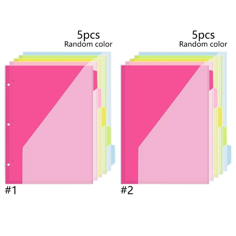 5 Pcs 3 Holes File Folders Document Bag Document Organizers Plastic Dividers Index Page Folders School Office Supplies