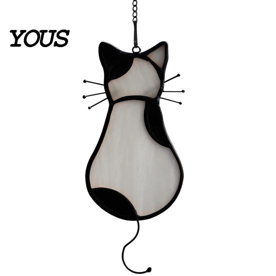 Cat Back Shape Decoration Acrylic Pendant, with Metal Hanging Chain, Stained Glass Effect Silhouette Window Pendant Decoration, for