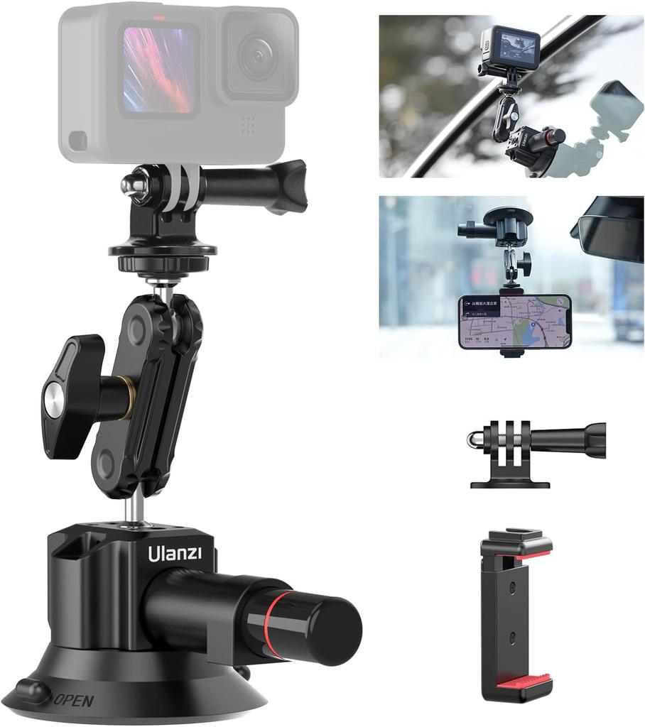 Ulanzi Suction Cup Car Mount for and DJI Aluminum Alloy Car Attaches to and Side Easy 1kg Weight Compatible with GoPro Hero DJI Osmo Pocket Action and