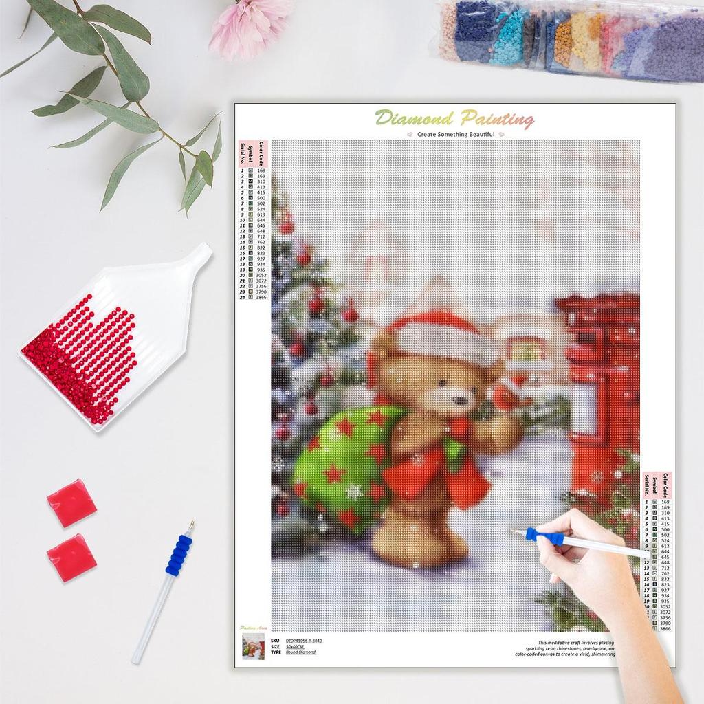 Winter Diamond Painting Kit Christmas Snow Diamond Mosaic Cartoon Bear Embroidery Wall Decor Gift 30x40cm/12x16inch