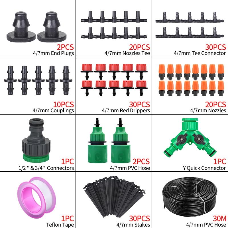 15-30m Tropfbewässerungssystem Gewächshaus Automatische Bewässerungskits Gartenschlauch Mikrotropfbewässerungskits mit einstellbaren Tropfern