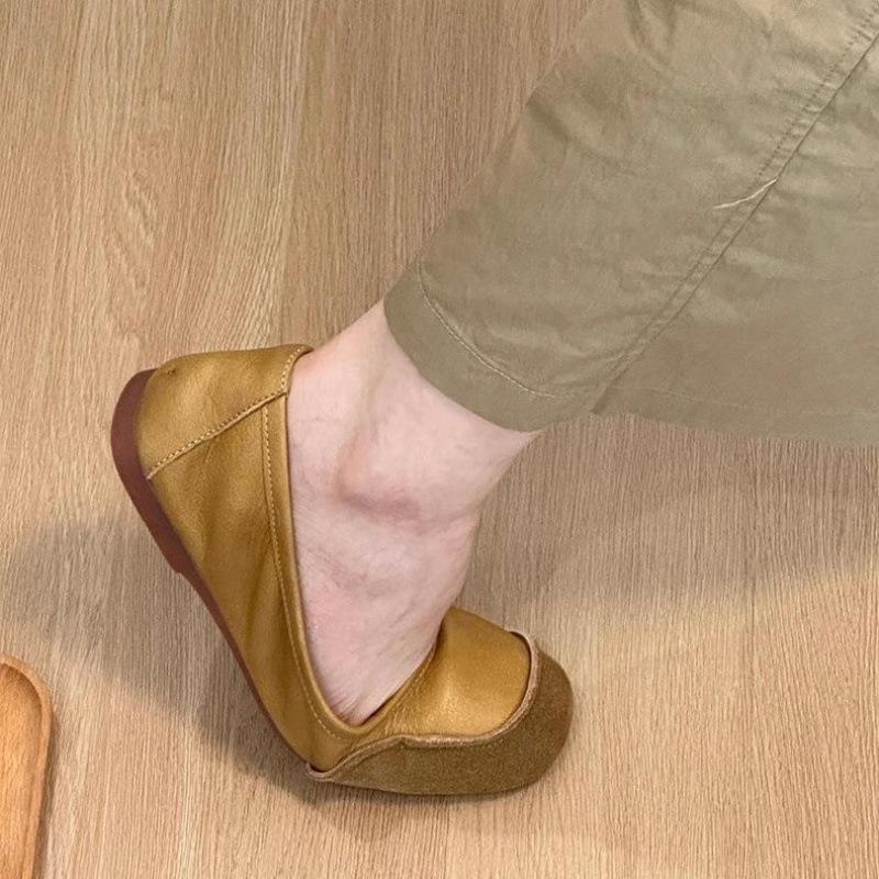 

Серебристые туфли Мэри для женщин 2025 новый дизайн чувство контрастного цвета балетки плоская подошва легкий вырез темпераментные одинарные туфли [Hair miscellaneous shoes] жёлтый