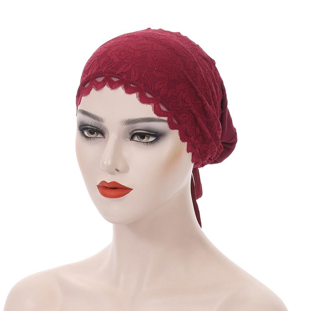 Fashion Elegant Turban Hat Solid Color Elastic Hijab Cap Breathable Tie Straps Under Scarf Caps Female Head Covering