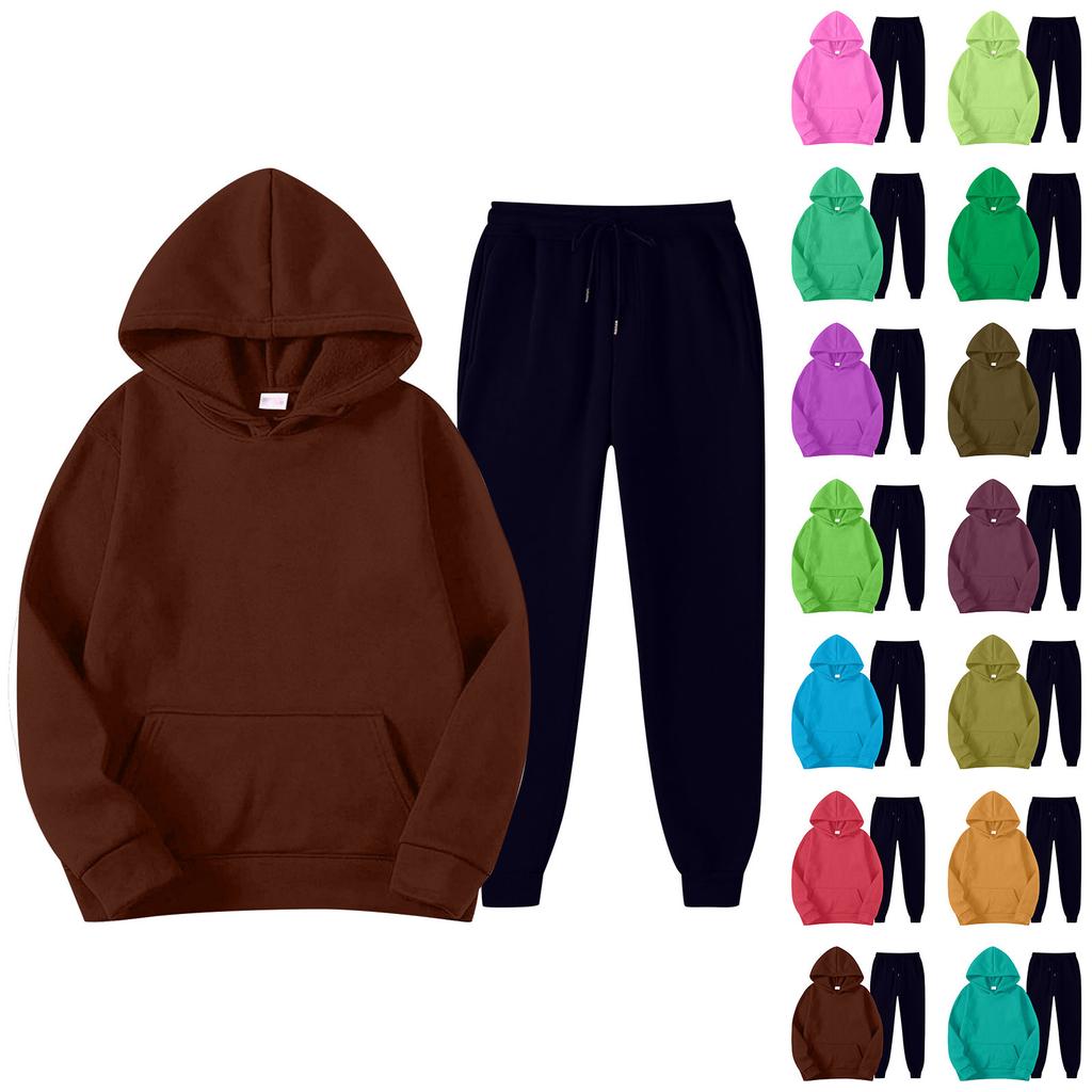 Mens Hooded Sports Tracksuit Unisex Two-Piece Running Outfits Long Sleeve Pullover Hoodies Sweatshirt+Sweatpants Set