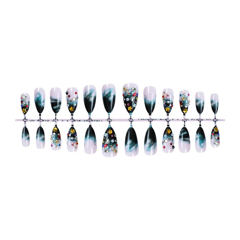 

Европейские и американские съемные накладные ногти омбре из темно-зеленого мрамора