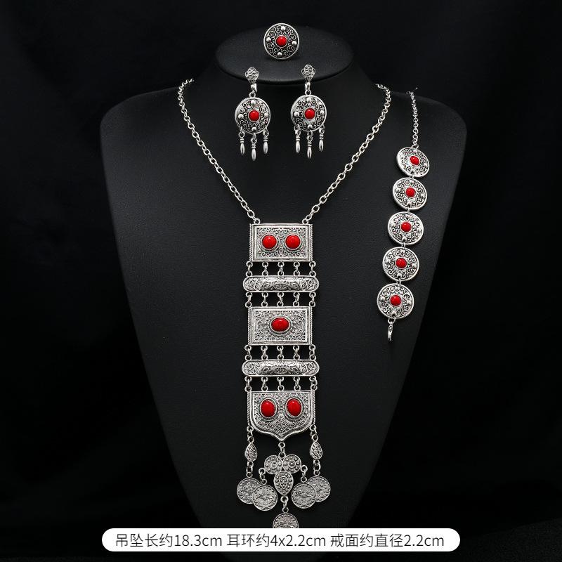 Long Tassel Necklace Vintage Exotic Bohemian Vacation Bracelet Earrings Travel Photography Suit Women