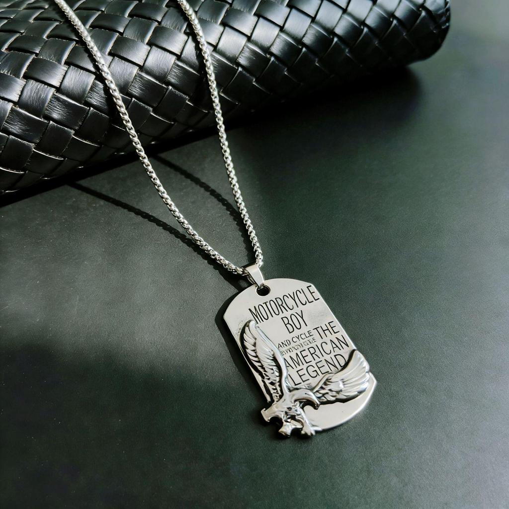European & American Stainless Steel Eagle Dog Tag Necklace - Trendy Hip Hop Pendant for Men