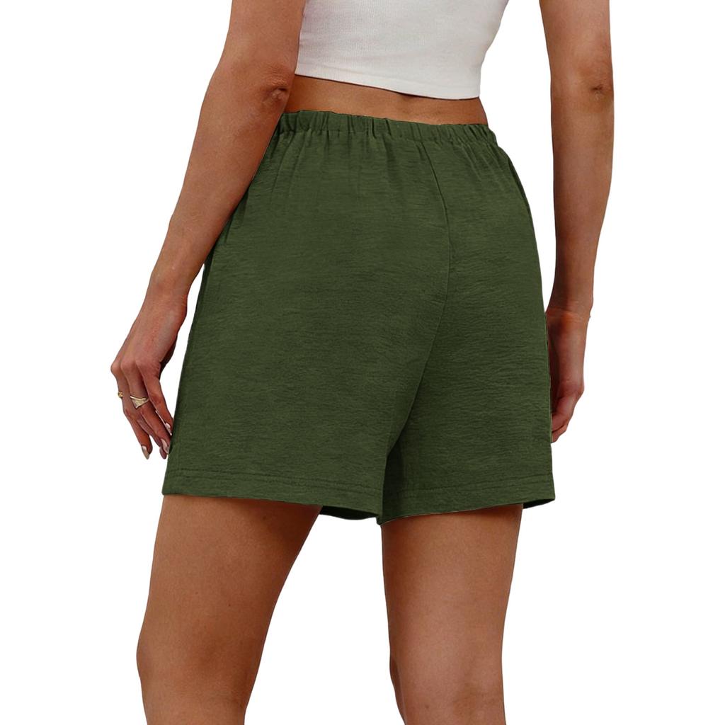 Women's Soft Cotton Linen Shorts Pockets Soft  Button Closure No Zipper Slim Fit Shorts