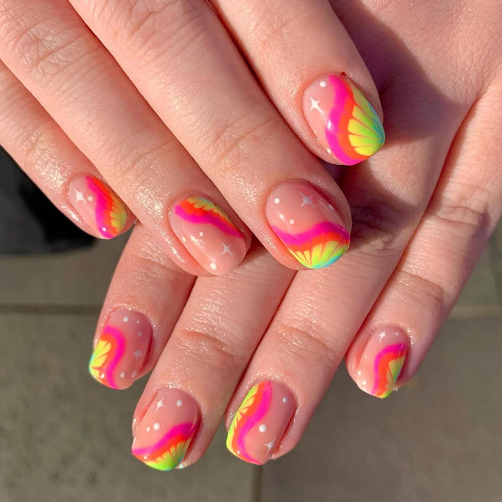 

Square Press On Nails Butterfly Fake Nails Glue On Nails Artificial Acrylic Nails 24pcs Stick On Nails for Women Girls