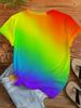 Women's Rainbow Gradient Round Neck Short Sleeve T-Shirt Colorful Dolphin Print Top