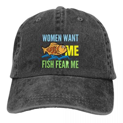 Vrouwen willen me Vissen vrezen me Baseballpet Mannen Cowboyhoeden Vrouwen Vizierbescherming Snapback Vispetten