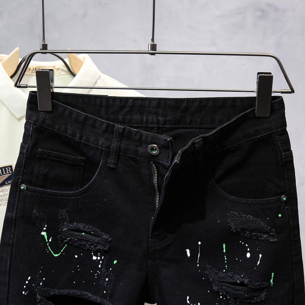 Men's Summer Unique Loose Hip Hop Black Denim Shorts