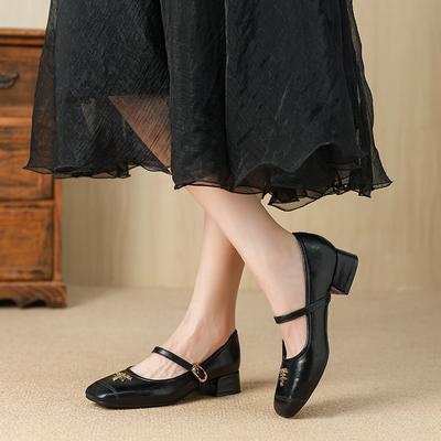 P958-17 Shallow Single Shoes Women's 2025 Autumn New French Commuter Versatile One-word Belt Mary Jane Small Leather Shoes