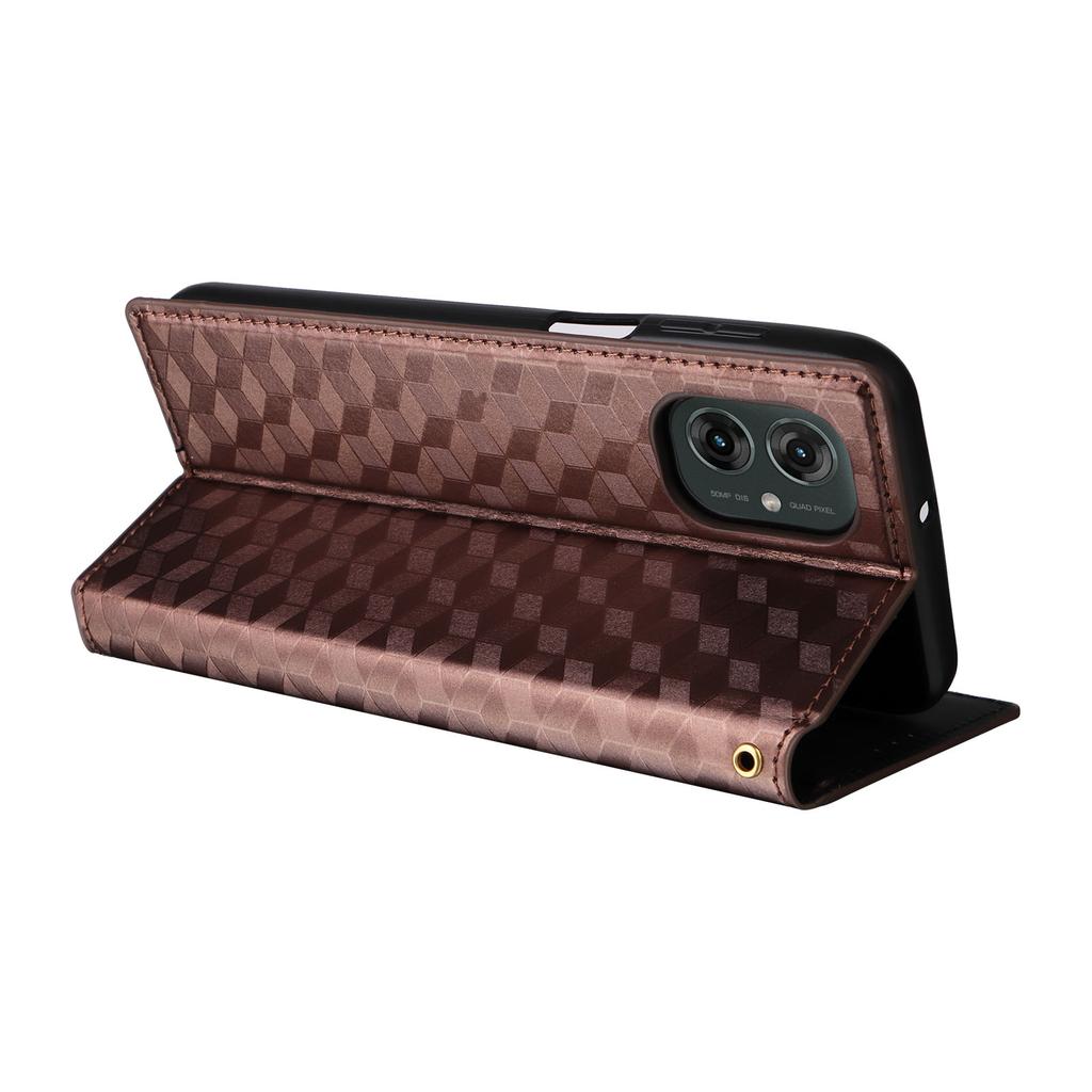 For Motorola Moto G55 5G Wallet Case Rhombus Imprinted Leather Phone Cover