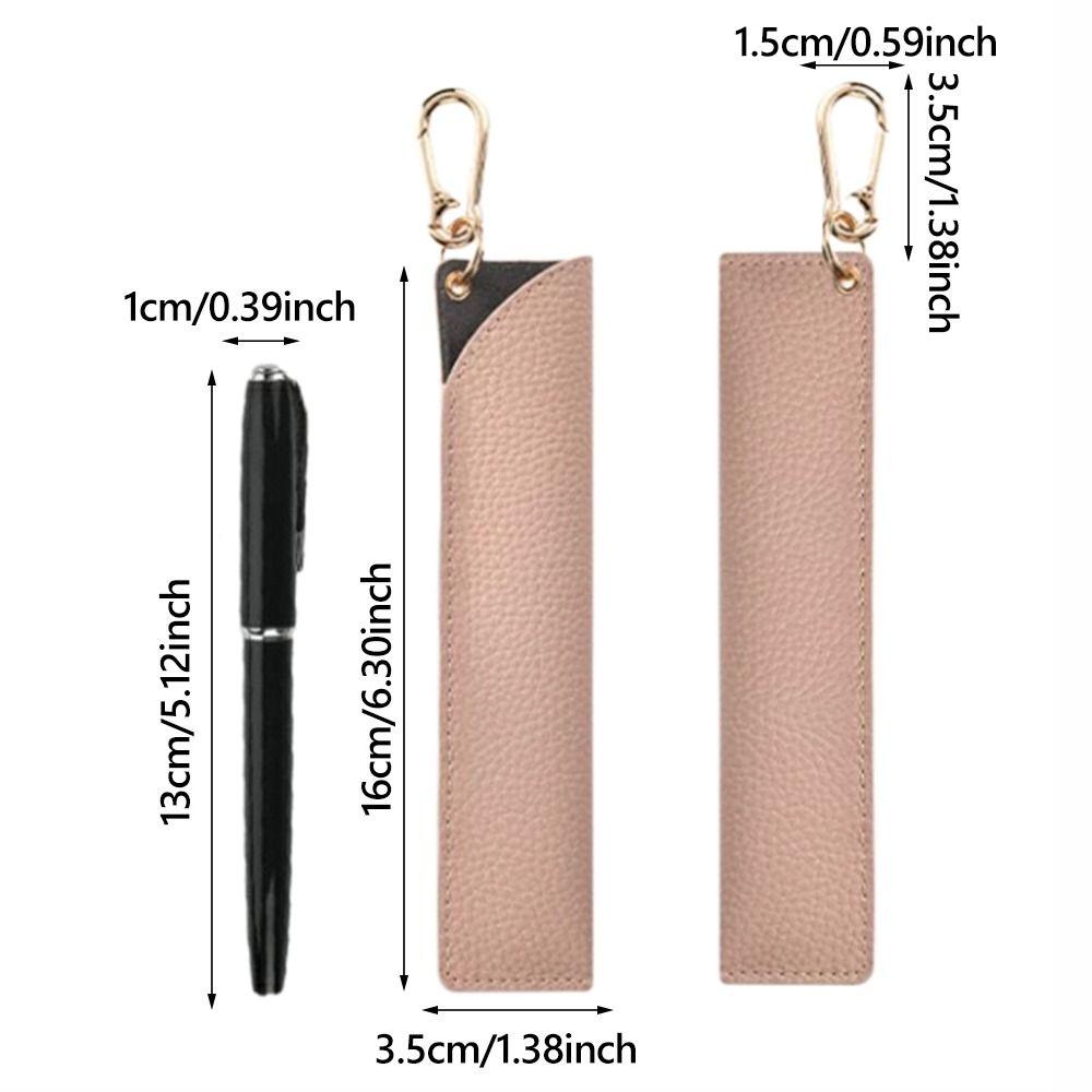 INS Waterproof PU Pen Pouch with Hook Portable Pencil Case Lychee Grain Pen Holder Students Gift