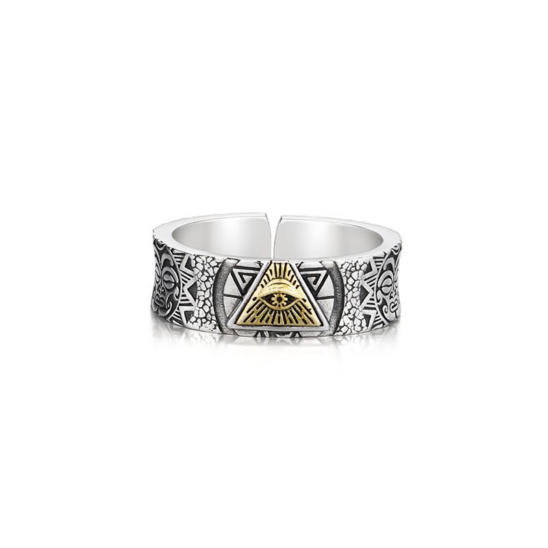 Adjustable Open Ring Men Women Vintage Geometric Eye Of Providence Symbol Plated Bohemian Statement Adjustable Open Band