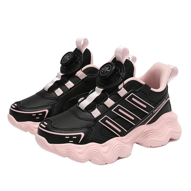 Girls shoes leather surface children's sports shoes 2025 summer new rotating buckle soft sole boys shoes