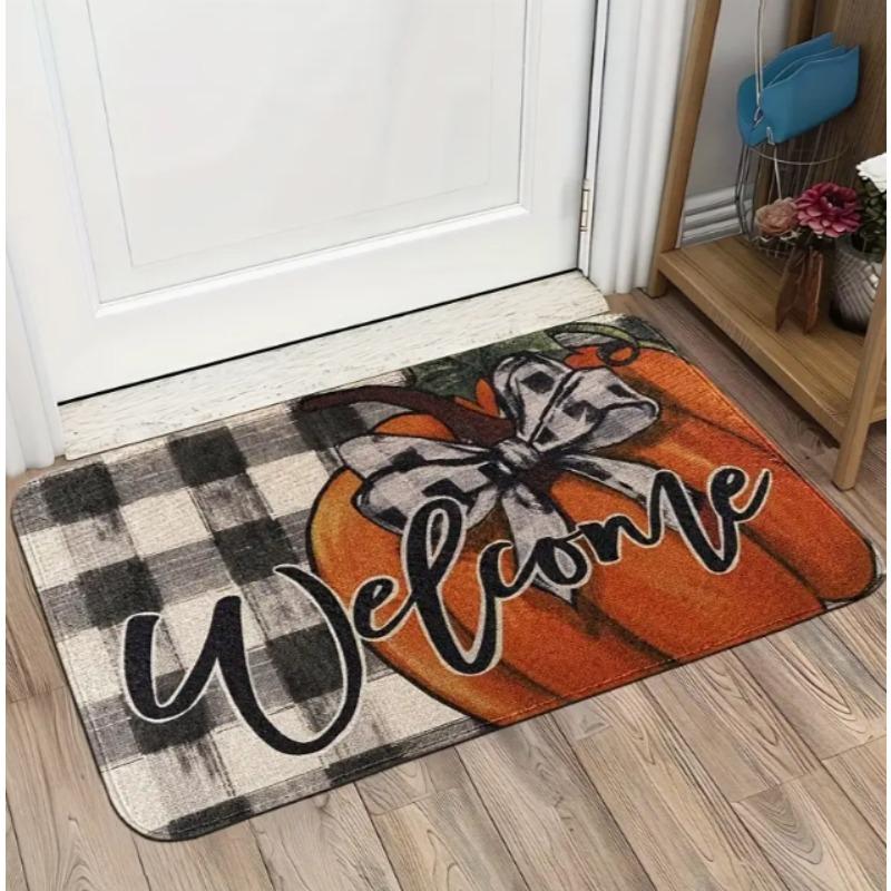 Halloween Pumpkin with Terrifying Face Door Mat Front Door Entrance Inch Welcome Mat for Garden Terrace Home Porch Decoration