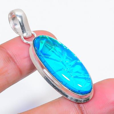 Natural Blue Triplet Opal 925 Sterling Silver Jewelry Pendant 1.97" AP-16466