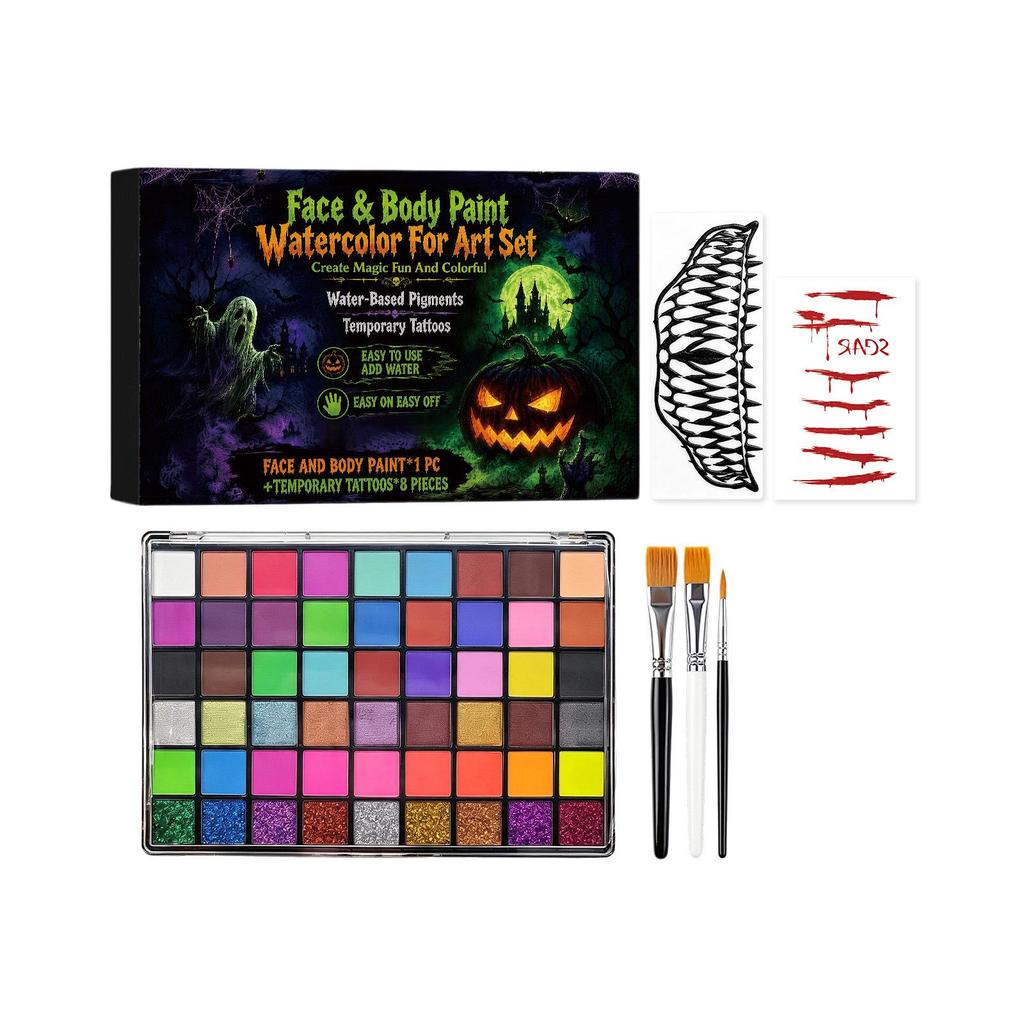 Multi-Color Halloween Face & Body Paint Set - Adult DIY Festival Makeup