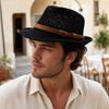 Summer Sun Protection Jazz Hat, Hand-Knitted Breathable Mesh Hat, Hand-made Hollow Braided Hat with Belt Decor