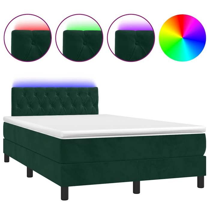 Exclusive House - Slatted Bed Base with Dark Green LED Mattress 120x190 Cm