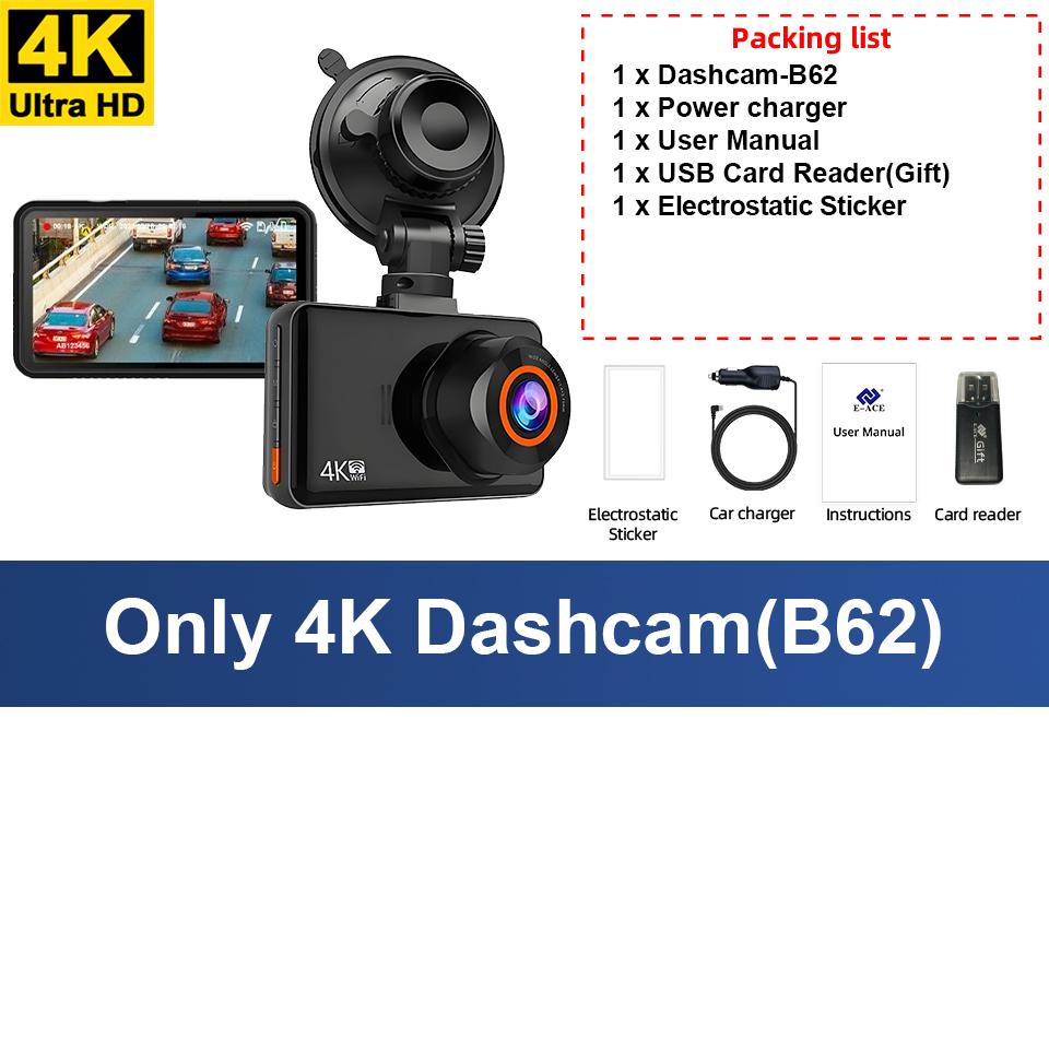 E-ACE Dash Cam 4K+2.5K Doppio Canale Car Dvr Supporto WIFI GPS Visualizzazione Velocità Parcheggio 24h Registrazione Ciclica Visione Notturna Scatola Nera