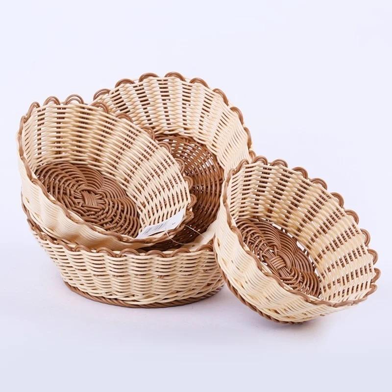 Hand - Woven Snack Basket Storage Basket (Imitation Rattan Basket) Handmade Kitchen Picnic Bread Container Storage