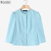 ZANZEA Women Casual Round Neck Solid Color 3/4 Sleeve Blouse