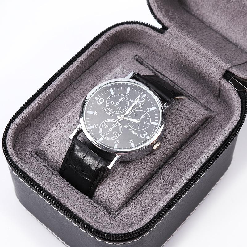 Premium PU Leather Zippered Portable Watch Box with High-End Feel
