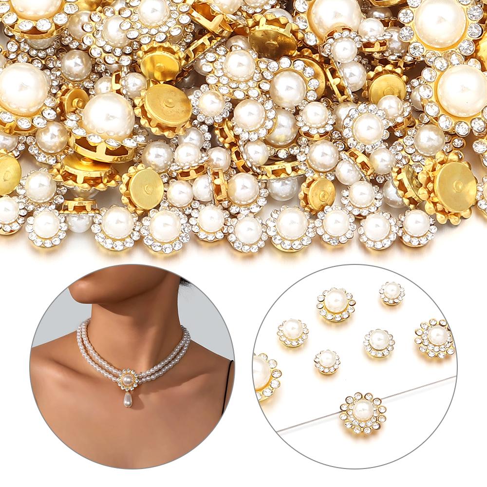 10-100pcs/lot Sunflower Rhinestone Pearl Sewing Beads Round Flatback Rhinestones For Clothes Sewing Wedding Headwear Decoration