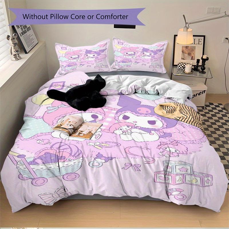 3pcs Casual My Melody & Kuromi Bedding Set - 1 Soft Quilt Cover + 2 Pillowcases, Machine Washable - Suitable for All Seasons, Perfect Gift F