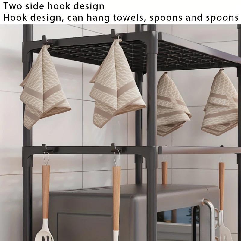 2/3 Floor Microwave Oven Rack, kitchen Countertop Storage Rack, With Hooked Metal Appliance Rack, Saving Kitchen Shelf Space