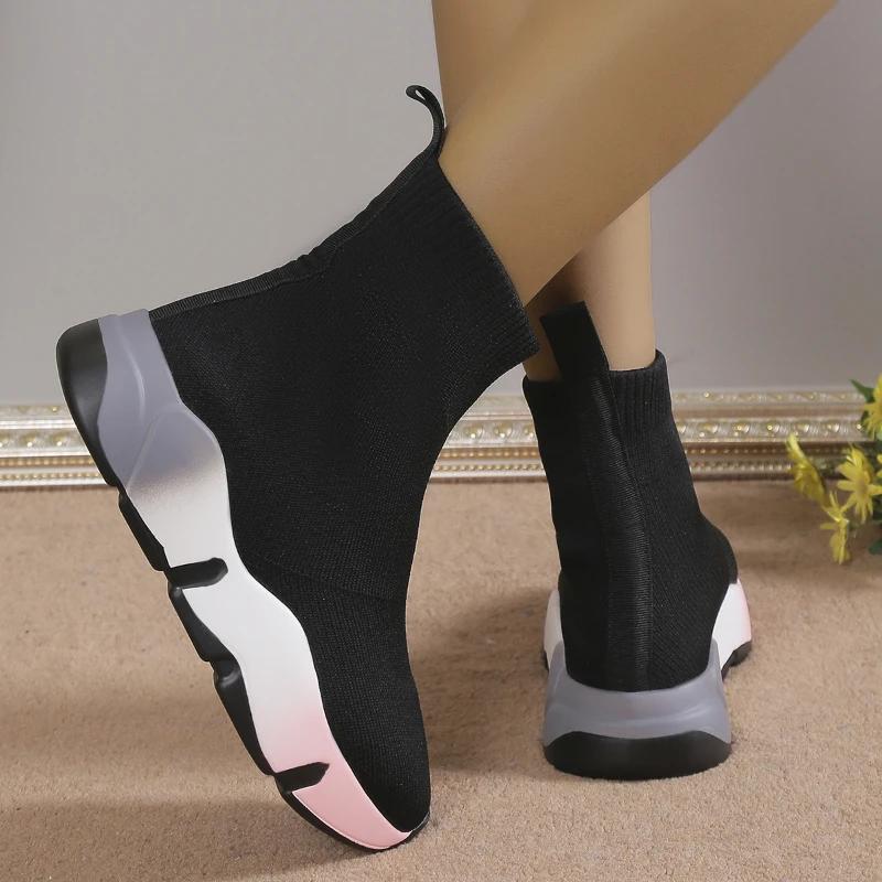 Schuhe Damen Große Größe Mode Winter Kurzer Schaft Flache Socken Stiefel Runde Spitze Mittelhoch Absatz Ärmel Sneaker für Damen Vulkanisierte Schuhe