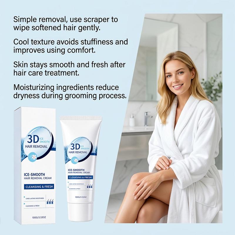 Ice Cool Hair Removal Cream, Refreshing, Multi-Areas Applicable, Easy At-home Depilatory Cream 100g Ice Cooling Depilatory Cream