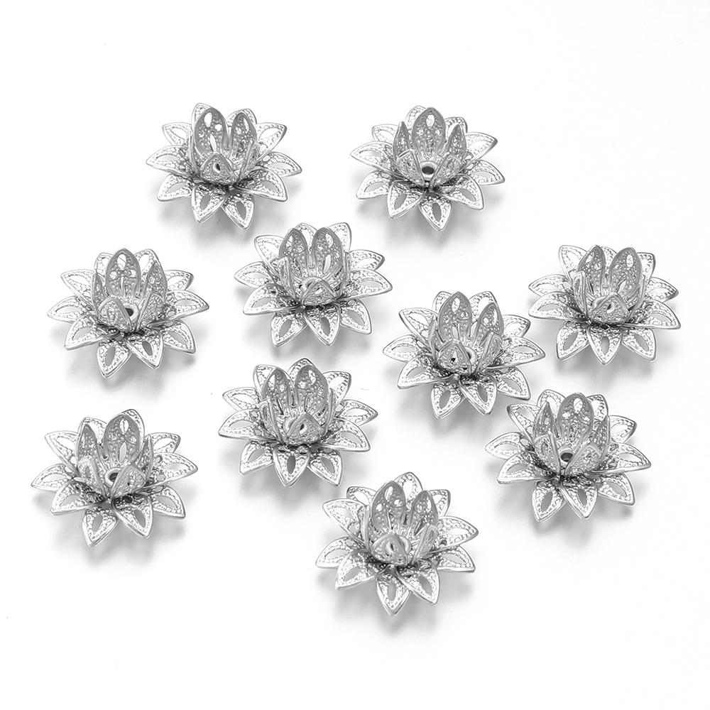 10pcs 16mm Metal Lotus Flower Beads Caps Loose Spacer End Beads Cap For Jewelry Making DIY Crafts Earrings Necklace Accessories