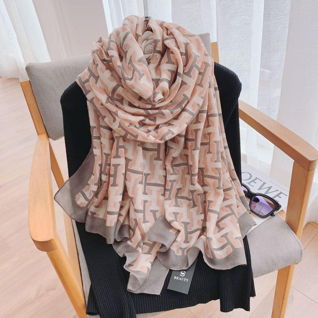 Korean Style Color-Matched Cotton & Linen Scarf for Women - Autumn/Winter Shawl & Lightweight Beach Towel