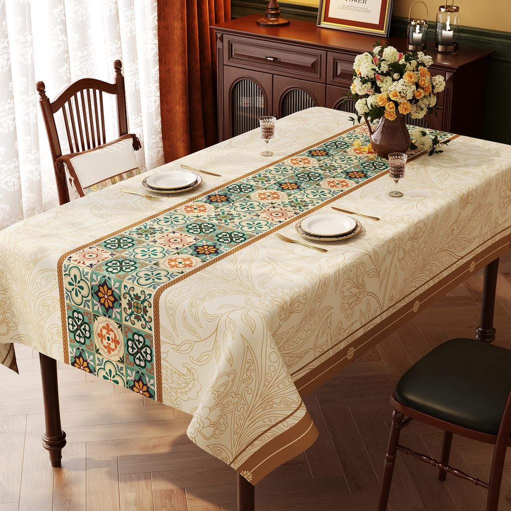 American Style Vintage Table Runner with Floral Jacquard Weave for Coffee Table Living Room Home Decoration Outdoor Picnic Mat