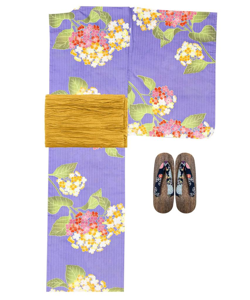 Yukata Set Junior Retro Change Weave 3 Piece Set Heiko C Girls [KYOETSU] (Yukata, Obi, Geta) (130cm, 4.Yomi)
