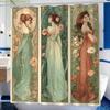 1pc Bathroom Shower Curtain, Original Illustration Art Exhibition Series, Japanese-style Shower Curtain, Includes 12 Hooks, 18