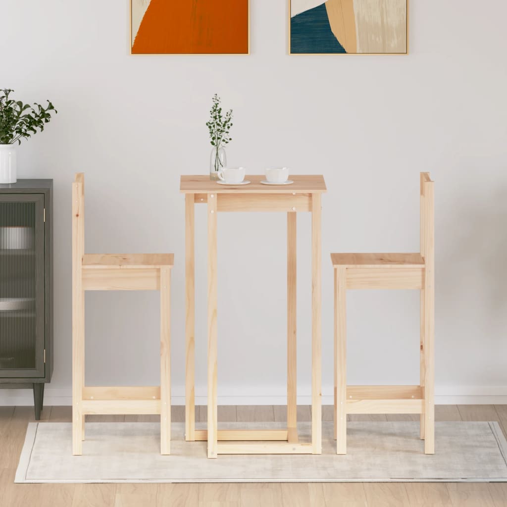3 Piece Bar Set Solid Pine Wood