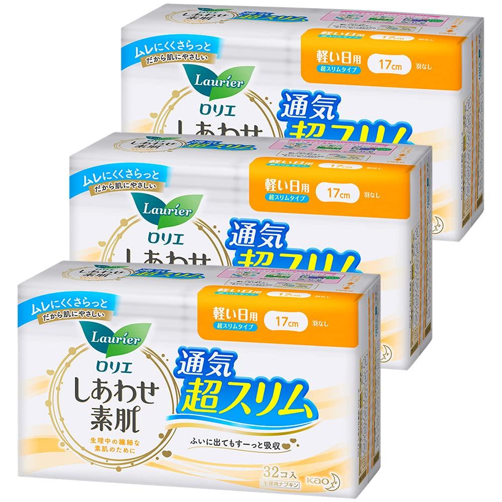 

Laurier Happy Bare Super Light Daily No 32 шт. x 3 набора [Оптовая покупка] Кожа, Тонкий, Использование, Крылья, 17 см, (96 штук)