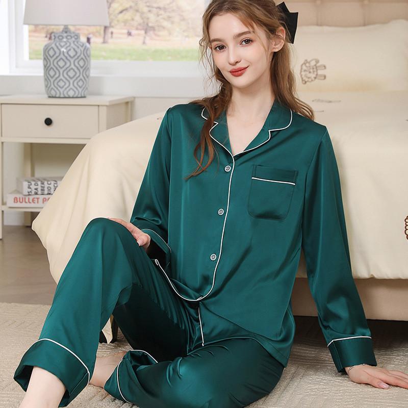 Silk Pajama Set For Women Spring Summer Light Breathable Lounge Sleepwear For Home Use