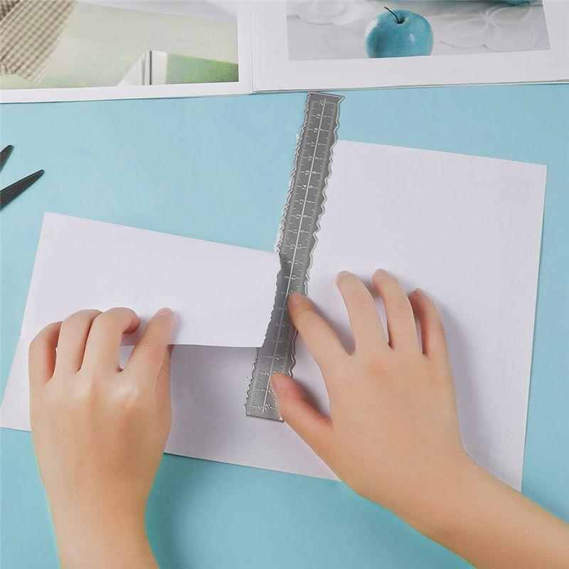 M-Modern-3 Styles Irregular Edge Ruler,Metal Craft Ruler Paper Tearing Ruler For Embossing With Scrapbook Jagged Edge Rulers Dur