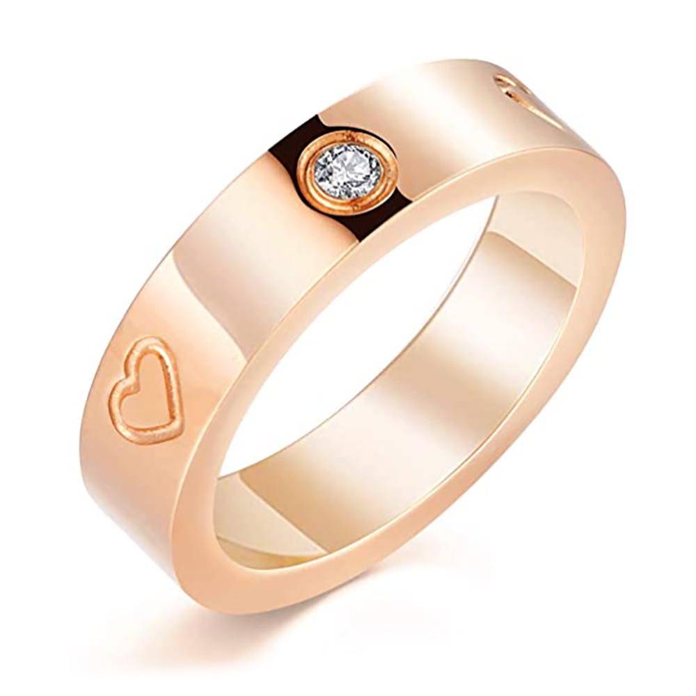 European & American 4MM Zircon Trio Tone Stainless Steel Couple Ring